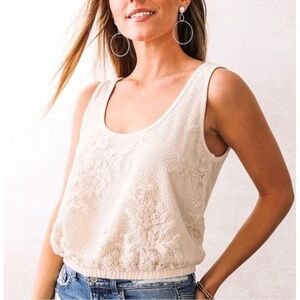 Elegant Boho Cream Lace Overlay Bubble Women's Crop Tank Top